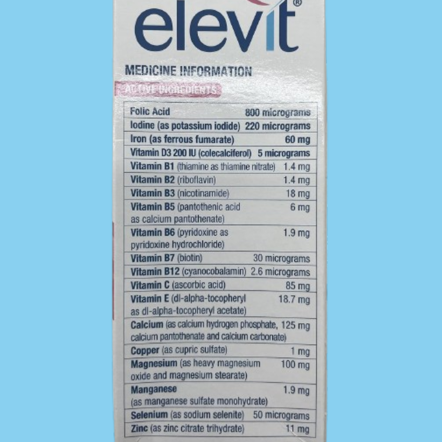 Elevit - Provide various nutrients for pregnant mothers